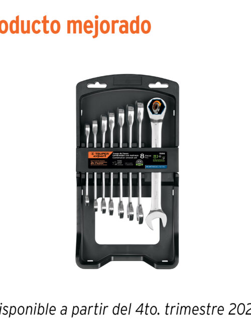 15816 Juego de 8 llaves combinadas pulidas mm con matraca, EXPERT