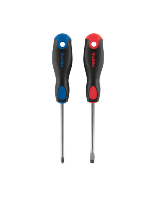 20215 Dúo de desarmadores 1/4" x 4" mango Comfort Grip, Pretul