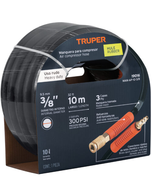 19016 Manguera para compresor, de hule, 10m x 3/8", Truper